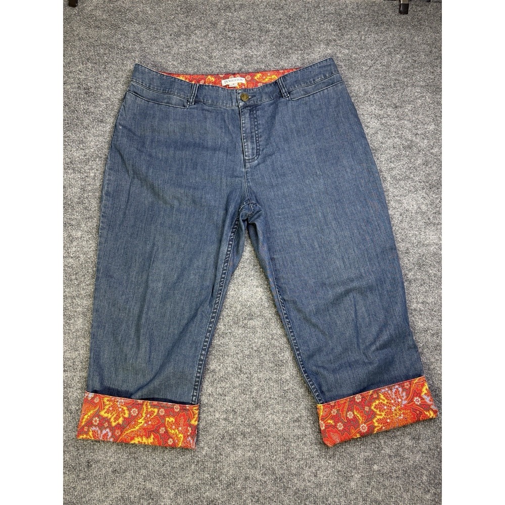 Pendleton‎ Jeans Women's 16 Blue Medium Wash Cropped Capri Stretch Paisley Y2K